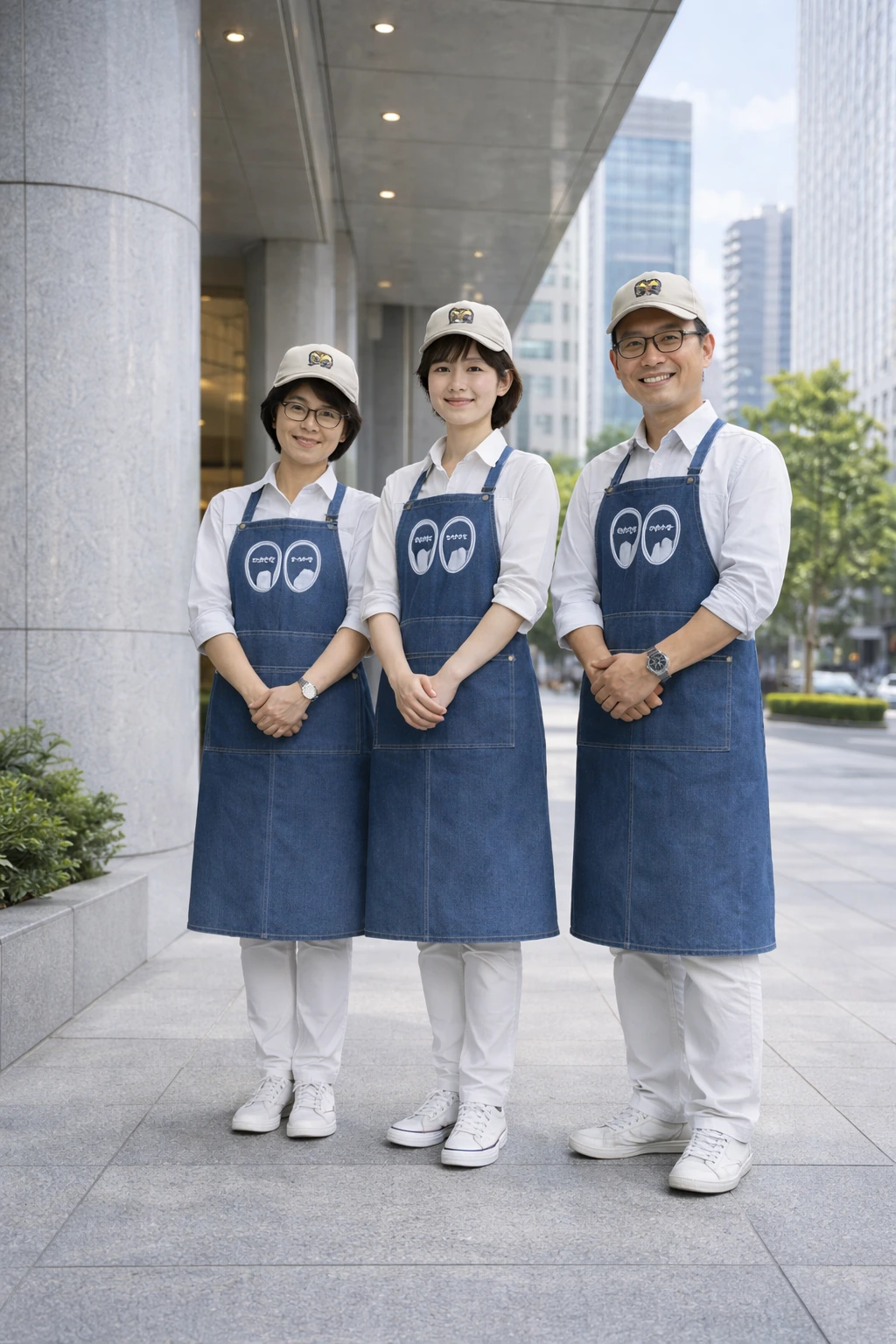 東京の街並みを背景にしたスタッフ写真